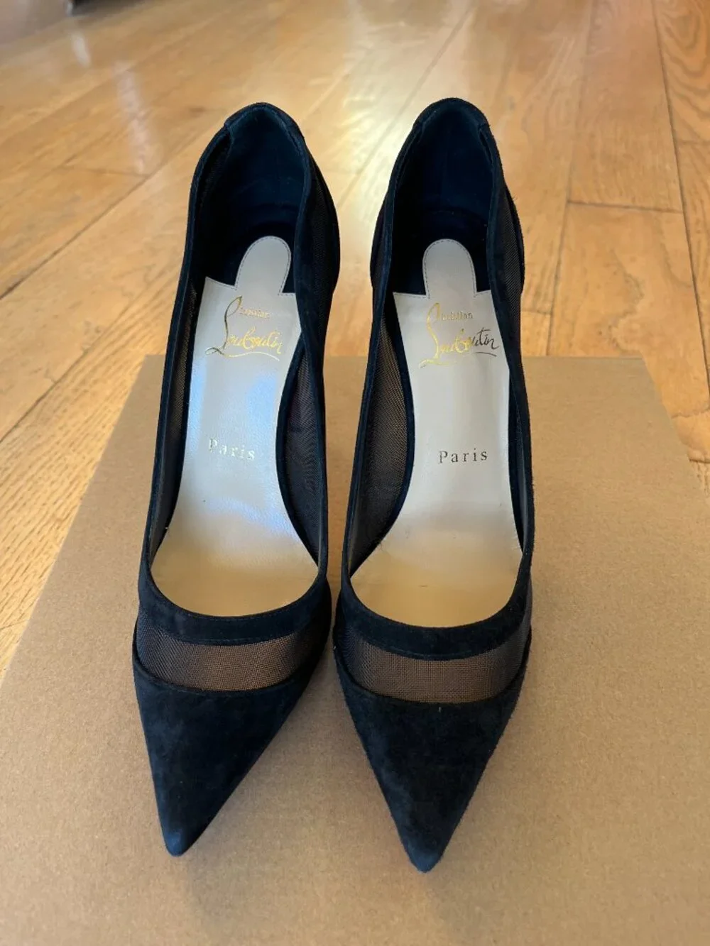 Christian Louboutin Galaviti 100 Suede and Mesh Pumps, 38.5